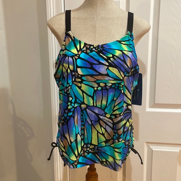 Ocean dreams signature butterfly tankini size 18W green purple turquoise nwts - Picture 1 of 13